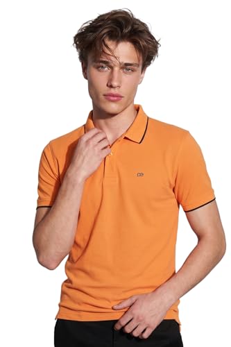 Image of Peter England Men's Snug Fit Solid Polo T-Shirt with Coloured Collar Tipping| Cotton Rich| Premium Pique Weave