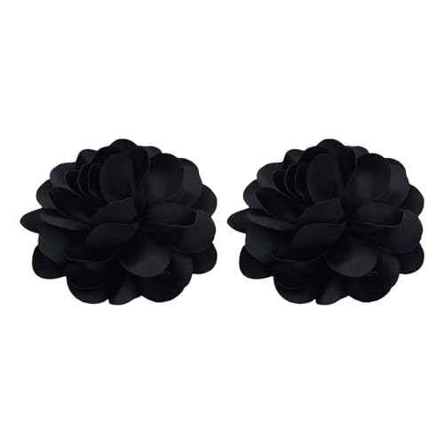 2 broches de flores de rosas negras, 10 cm, broche de rosas de satén de color liso, broche de solapa de tela, hecho a mano con camelia, accesorios de disfraz