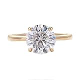 Moissanite Anillo Promise para mujer, oro amarillo, solitario con 4 puntas, moissanite redondo, 47 (15.0), Moissanita