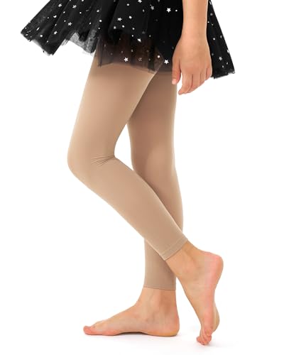 Stelle Girl's Footless Tights Ultra Soft Dance Tights for Ballet, Gymnastics, School (Toddler/Little Kid/Big Kid)(Tan, M)