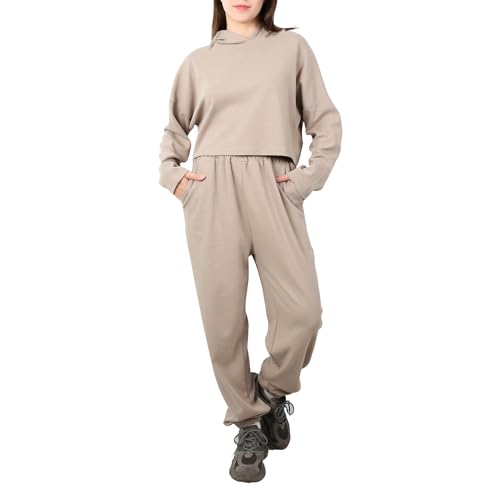 OCCIENTEC Damskie 2-częściowe zestawy odzieży rekreacyjnej damski dres z kapturem zestaw odzieży sportowej dla kobiet z długim rękawem top i spodnie khaki, Khaki, M