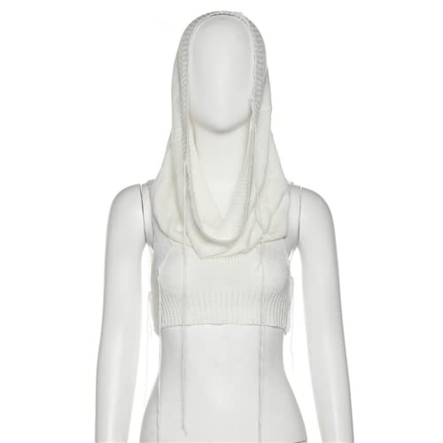 Image of Women Knitted Hoodie Sweater Vest Sexy Sleeveless Hollow Out Hooded Crop Top Streetwear Rave Oufit