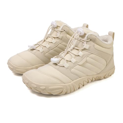 BOHENAILV Mens Womens Hike Barefoot Shoes Winter Snow Boot Wide Toe Warm And Comfortable Waterproof Hiking Boots Unisex (Beige,10 Women/8.5 Men)