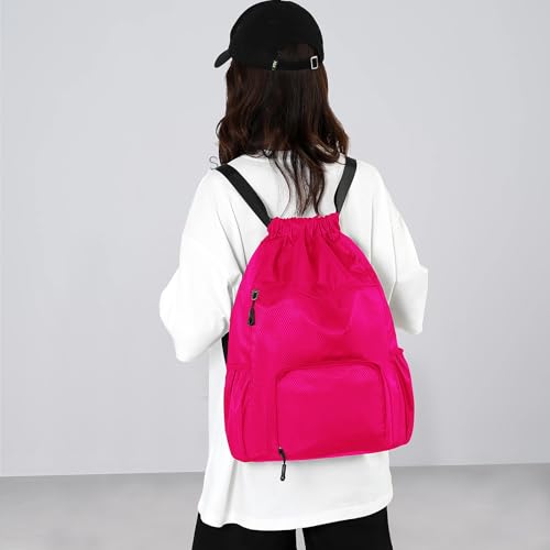 Image of Sports Drawstring Backpack Gym Sack with Shoe Compartment, Durable Oxford Fabric, Wet-Proof Pocket, Water-Resistant Cinch Bag for Men & Women, Foldable & Spacious Athletic Sackpack for Travel Fitness