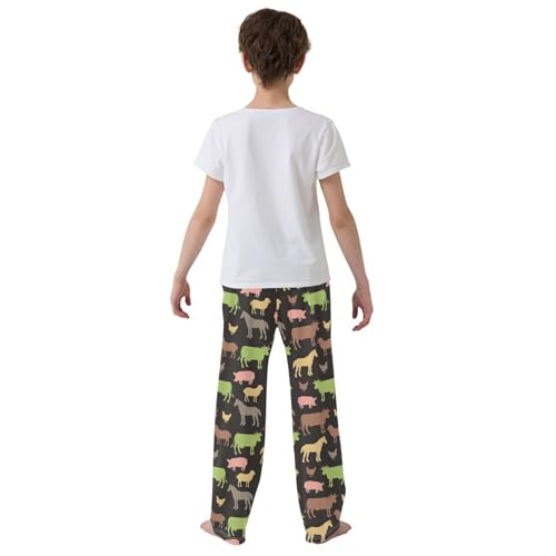 ZZXXB Cow Horse Rooster Boys Long Pants Soft Trousers Elastic Waist Kids Lounge Bottoms with Pockets S-XL3