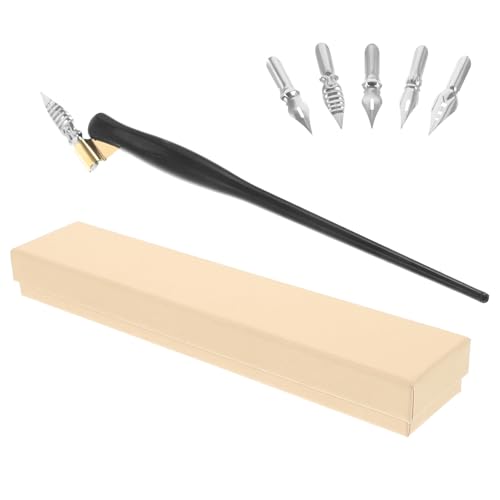 SEWOART Pluma de Caligrafía Hecha a Mano Vintage Punta de Inmersión Doblada, Varilla de Madera Sólida para Dibujo Artístico, Bolígrafo Decorativo para Escritura y Pintura en Artes