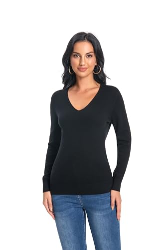 Image of Women's 100% Cashmere V-Neck Long Sleeve Pullover