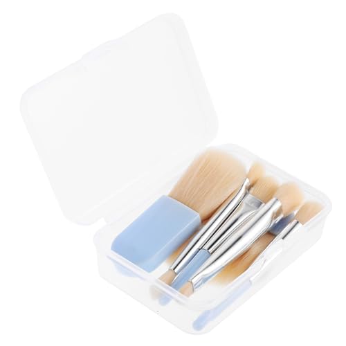 Zerodeko Set de Brochas de Maquillaje de Viaje Mini Portátil 6 Piezas para Rostro Ojos y Rubor Cerdas Suaves Color Azul con Estuche Compacto para Retoques en Cualquier Lugar