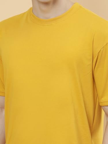 Image of POCKMAN Oversized Fit Mens Round Neck Cotton Blend Half Sleeve Plain T-Shirts.