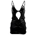HOTSO Women Leather Lingerie Dress Sexy Cut Out Babydoll Nightdress Deep V Neck Backless PU Leather Bodycon Mini Nightclub Dresses (Style A,L-XL)