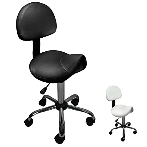 Vivezen - Tabouret ergonomique à roulettes avec dossier réglable en hauteur de 49 à 62 cm et pivotable à 360° - 2 coloris