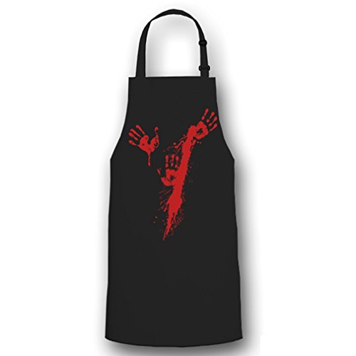 Tablier cuisine sang Copytec #6077 anti-taches noir motif mains