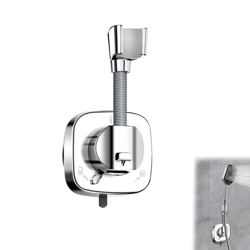Silver Suction Shower Head Holder Adjustable Shower Head Holder Replacement Adhesive Removable Shower Bracket Wall Mount No Drill Universal Suction Cup Shower Head Holder Bathroom Accessory