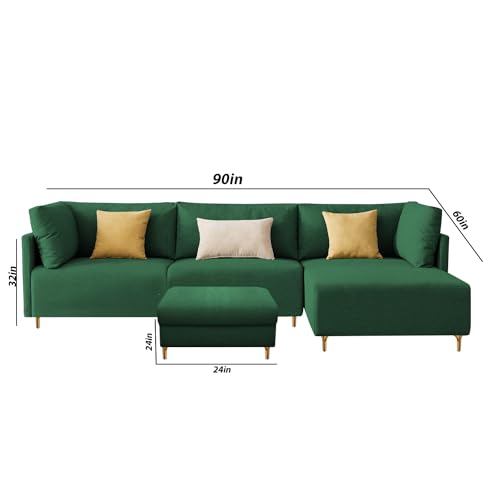 Image of Carina RHS 4 Seater L Shape Sofa Set with Center Table for Living Room (Green Fabric) Premium Fabric Sofa