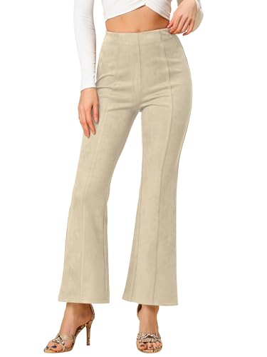 Image of Allegra K Women's Faux Suede Pants Business Casual Wide Legs Bell Bottom Flared Trousers