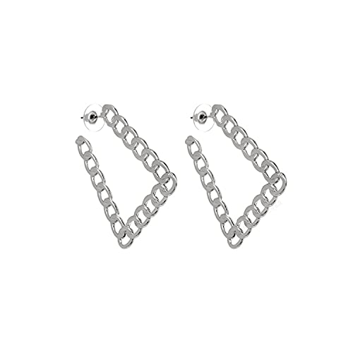 Image of Young & Forever Gift Stainless Steel Curb Chain Hoop Earrings for Women Big Hoop Dangle Earring for Women Trapezoid Earrings Thin Geometric Hoop Earrings