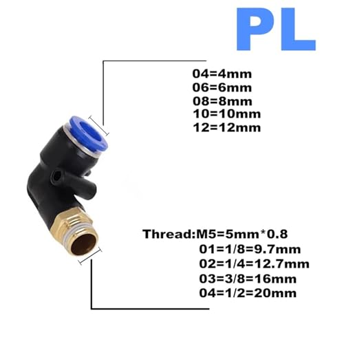 Conector de aire neumático PB de 8 mm y rosca 1/8 para tubos de sistemas industriales 5