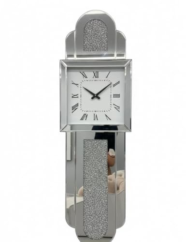 Biznest GrandFather Style Large WALL Clock Sparkly Diamond Crush Crystal Silver Mirrored