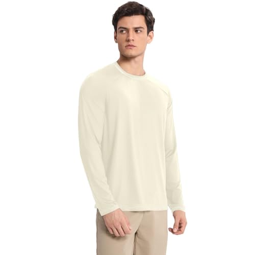 Cornislk White Sun Protection SPF Rash Guard Shirt Comfortable Elasticity Mens Sun Shirts Protection Long Sleeve Hiking3