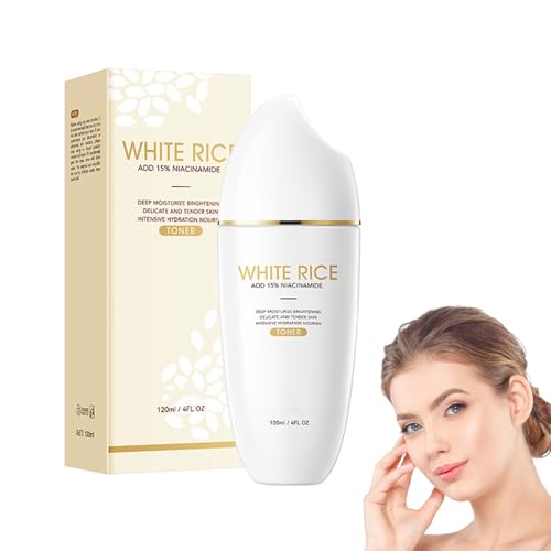 Tónico facial de arroz y niacinamida, tónico de agua de arroz orgánico para la piel con extracto de arroz, tóner blanqueador para una tez uniforme y radiante, reduce las manchas de pigmentación y