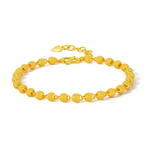 999 24K Solid Gold Bracelets for Women, Real Pure Gold Charm Gold Bead Gold Bracelet for Women Men Mom Girlfriend