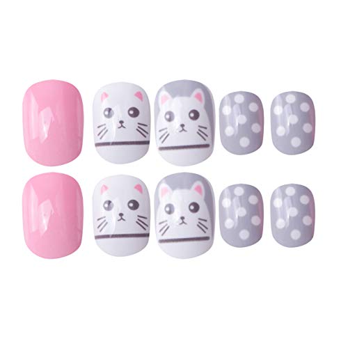 SIUSIO 120 Pcs 5 Pack Children Acrylic Fake Nails Press on Pre-glue Full Cover Glitter Gradient Color Rainbow Short False Nail Art Kits Set Stick on Nails for Kids Little Girls - Pink Hamster