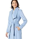 Cole Haan Women's Slick Wool Wrap Coat, ICE Blue, 10