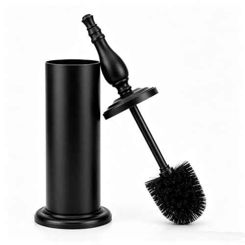 Image of Matt Black Toilet Brush and Holder Set, Toilet Bowl Brush with Heavy Duty Wide Base,Deep Cleaning Modern Bathroom Cleaner Brush -Space Saving