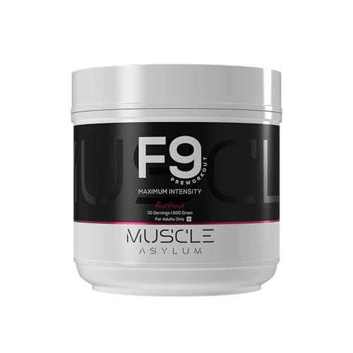 Image of Muscle Asylum F9 Pre Workout Powder - 200mg Caffeine | Beta Alanine, Citrulline, Arginine | Energy, Focus & Pump Support | For Adults (500g, 50 Servings, Fruit Punch)