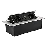 SKJJL Einbausteckdose, versenkbare Steckdose küche, USB Einbausteckdose Schreibtisch mit 2 Steckdosen und 2 USB Anschlüssen, Tischsteckdose Versenkbar (Silber)