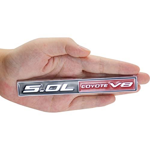 Image of 2Pc 5.0L Coyote V8 Emblems 3D Adhesive Badge V8 Engine Trim Fender Hook Trunk Decals Stickers Compatible for car (Black Red)