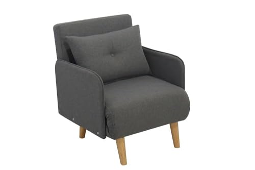 ITALFROM - Poltrona Letto Singolo, Divano Letto 1 Posto (65x73x81cm) Letto Singolo a Scomparsa, Divano Piccolo Salvaspazio, Telaio Solido in Acciaio con Imbottitura Comoda (Grigio)