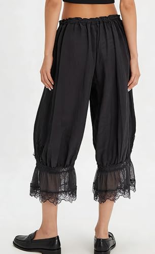 Image of NUFIWI Women Ruffle Long Bloomer Y2k Lace Trim Pettipants Pantaloons Mid Rise Cropped Pajama Pants Under Dress Slips