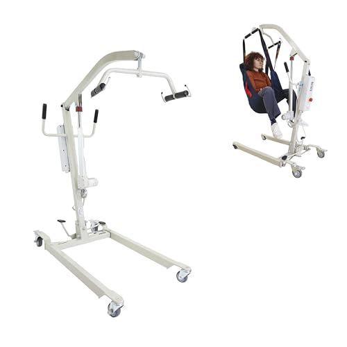 PEPE Mobility Grúa para Personas Mayores Eléctrica (hasta 150 kg), Arnés de Transferencia Incluido, Ancho Ajustable, Ruedas con Bloqueo Seguridad