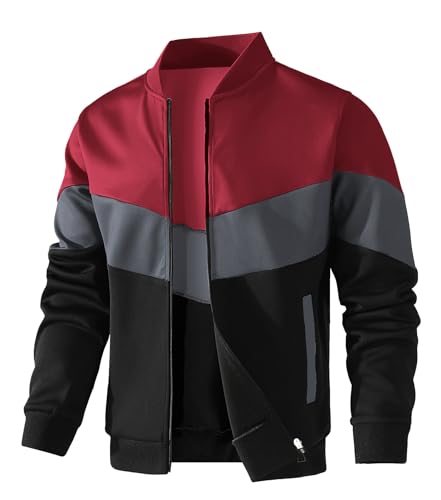 HYPESTFIT Mens Lightweight Jacket Casual Bomber Jacket Color Block Varsity Coat