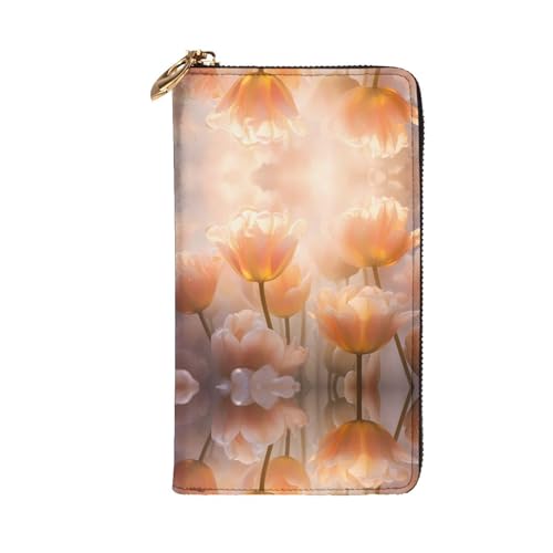 Stylish Brightly colored tulips Prints Leather Wallet - Long Clutch for Women, RDurable Material, 12 Card Slots, Zipper Compartments2