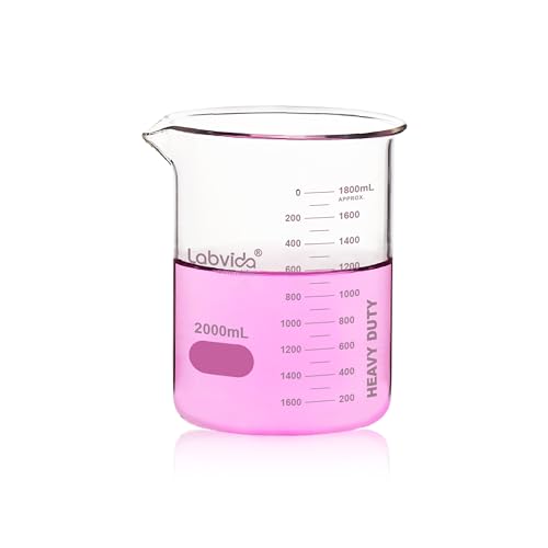 2000ml Upgrated Thick Glass Beaker, Griffin Low Form Glass Beakers, Double Scale, 3.3 Boro, LVA015