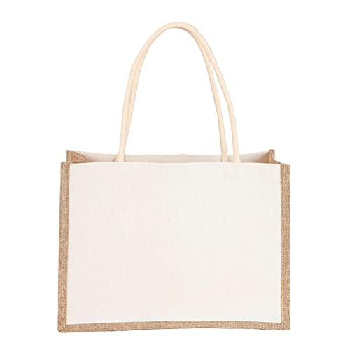 Burlap Tote Bag,Linen Tote Bag for Women | Women Jute Burlap Tote Bag Large Reusable Grocery Bags with Handles Swag Bag Shopping Bag Water Resistant Beach Travel Bag Kext-au