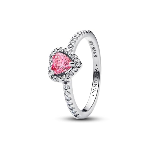PANDORA Timeless 198421C03-56 Bague en forme de cœur rose en argent sterling avec zircone Taille 56, Argent sterling, Aucune pierre précieuse