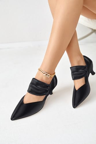 Image of Coutgo Womens Low Kitten Heel Dress Shoes Pointed Toe Slip on Ankle Strap Cutout Elegant Party Wedding Pumps