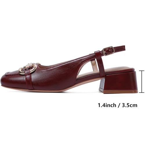 Image of Mostrin Mary Jane Shoes Women Slingback Chunky Low Heels for Women Closed Rounded Toe Ankle Strap Pumps Daily Wedding Party Dress Shoes