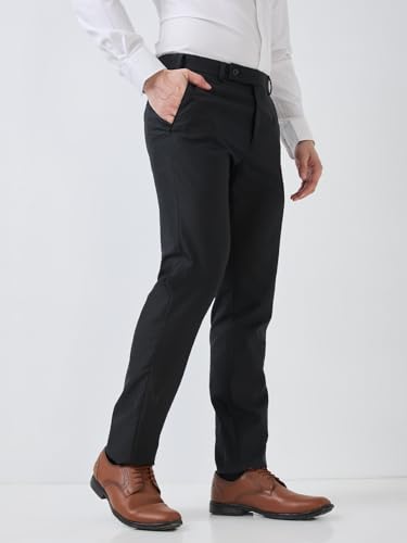 Image of Raymond Men Slim Fit Structure Pattern Poly Viscose Blend Flat Front Formal Trouser