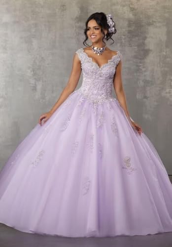 Laces Appliques Long Ball Gown Puffy Tulle Quinceanera Dresses Wedding Dresses with Sleeveless3