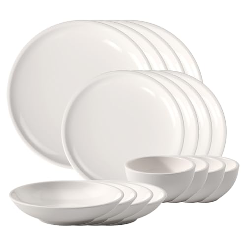 Villeroy & Boch Artesano Original Geschirrset, 16-teilig, Service für 4, Teller und Schüsseln, Premium Porzellan, mikrowellen- und spülmaschinenfest, Made in Germany, Weiß