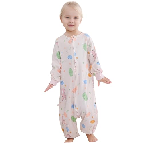 COOKY.D Saco de Dormir de Algodón para Bebé con Manga Larga Cremallera Triple Diseño de Animales Manta Portátil para Niños y Niñas Envoltorio de Algodón con Piernas,Conejo 18-24 Meses