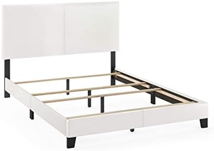 FURINNO Pessac PU Leather Upholstered Platform, Queen, White,FB19821QWH