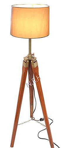 Nautical Replica Hub Base per lampada da terra treppiede in legno per camera da letto, casa e ufficio (con paralume esterno)