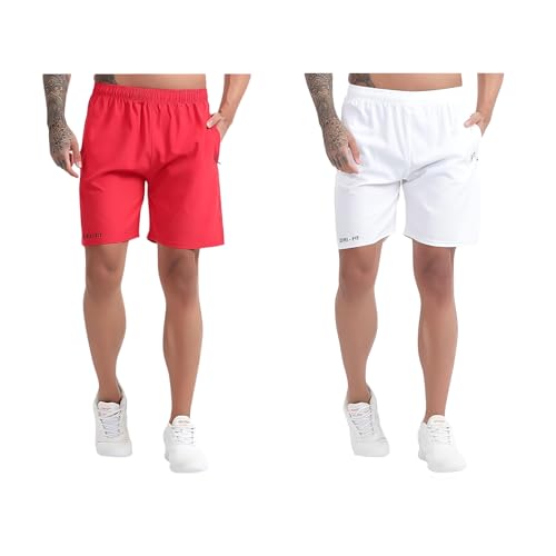 Image of BLUE STAR SHARK Athletic Sports Shorts for Men with Zip Pockets and Elastic Waistband Quick Dry Lightweight Activewear Combo - Pack of 2