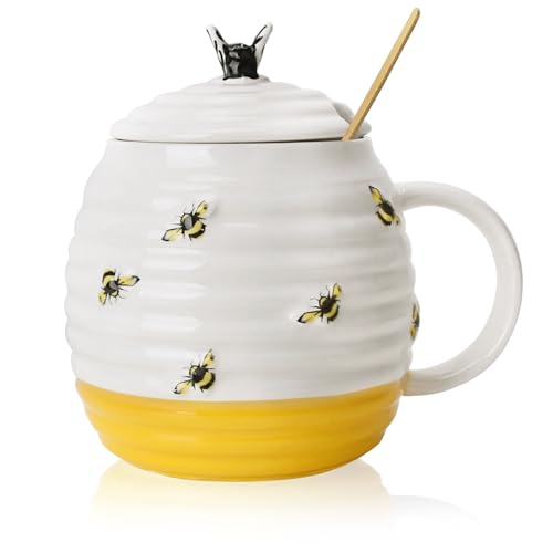 JUBOR Ceramic Honey Pots, Farmhouse Embossed Craftsmanship Honey Jar with