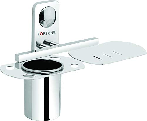 Image of FORTUNE Premium Stainless Steel Soap Dish with Tumbler Holder for Bathroom /Soap Stand /Toothbrush Holder /Bathroom Accessories (Chrome Finish)